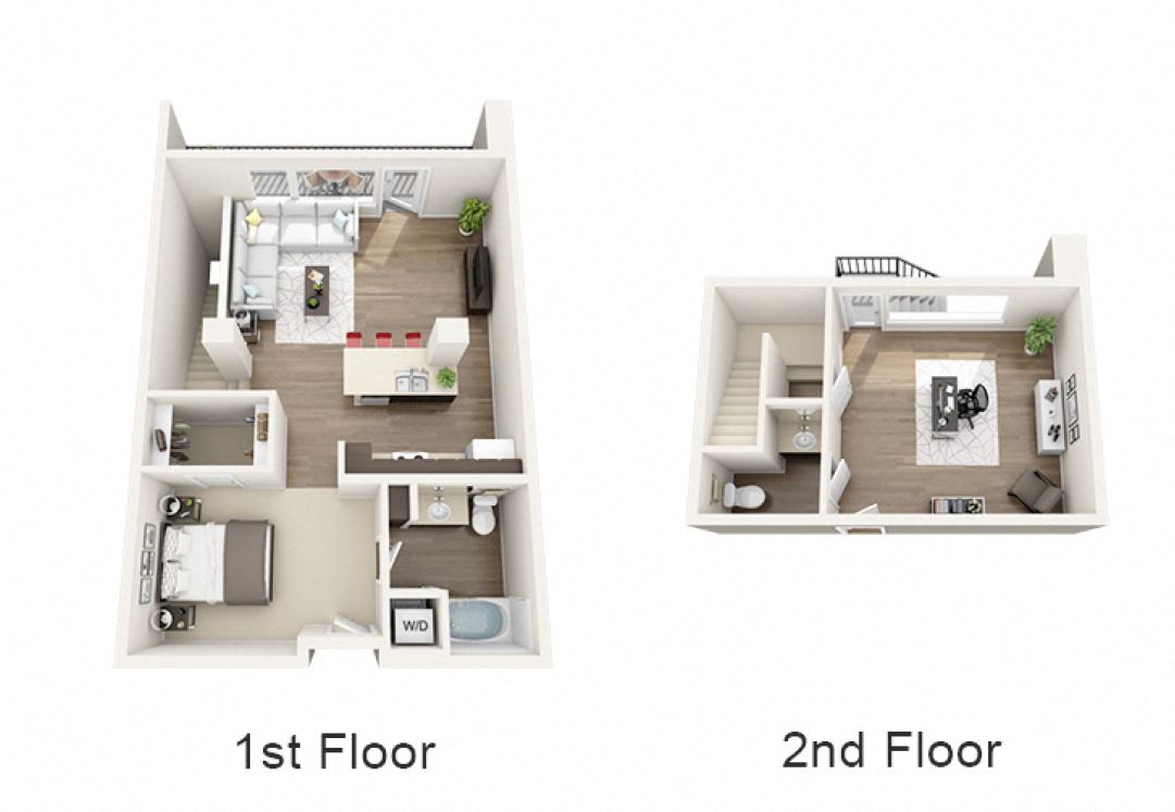 Floor plan for 1 bed, 1.5 baths, 1131 sqft